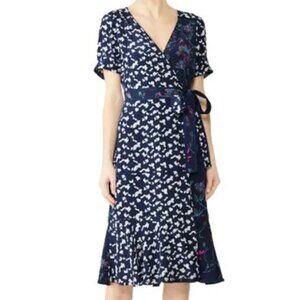 Tanya Taylor Navy Floral Luisa Wrap Dress
